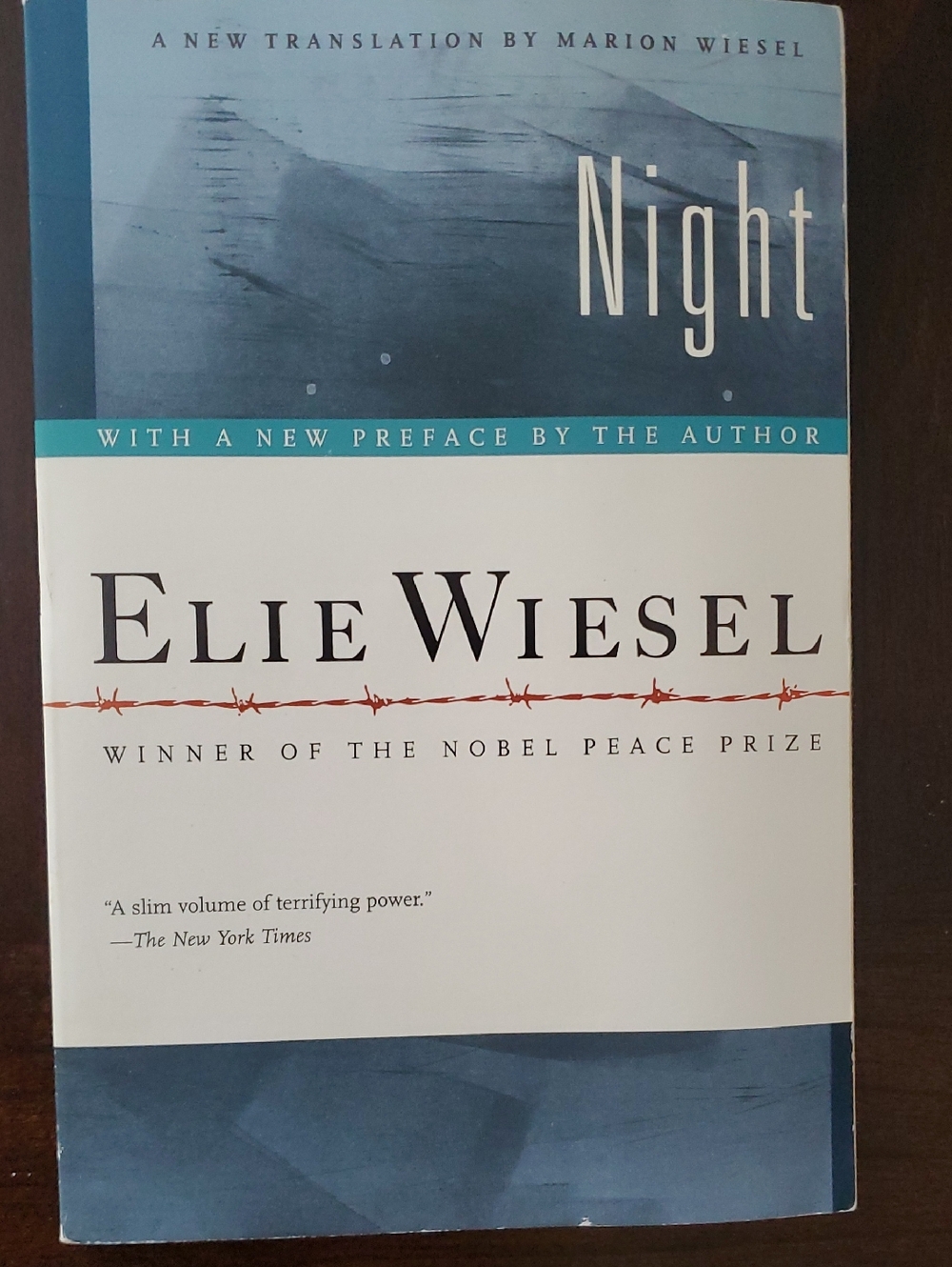 Night by Elie Wiesel — Blue and White Paperback